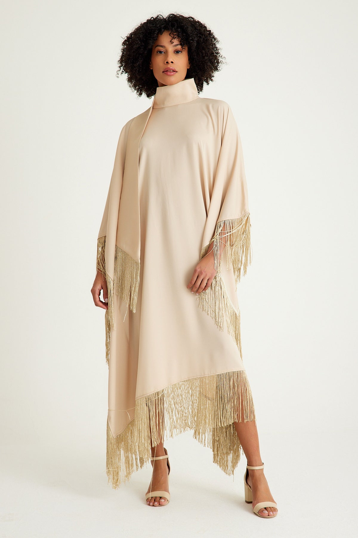 Beige fringed caftan Dress - sonafey