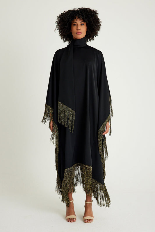 Black golden fringed kaftan dress - sonafey