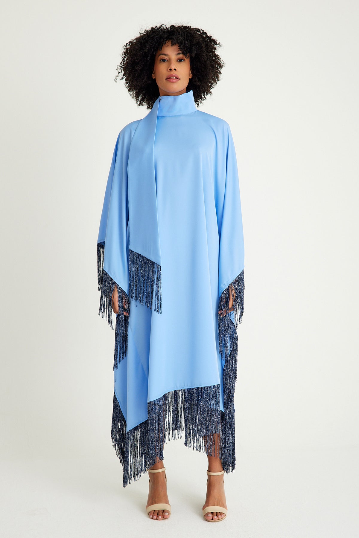 Light Blue silver fringed kaftan dress - sonafey