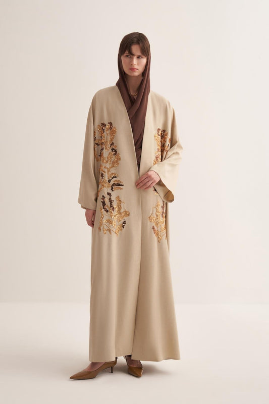 Beige Sequin-Embroidered Abaya - sonafey