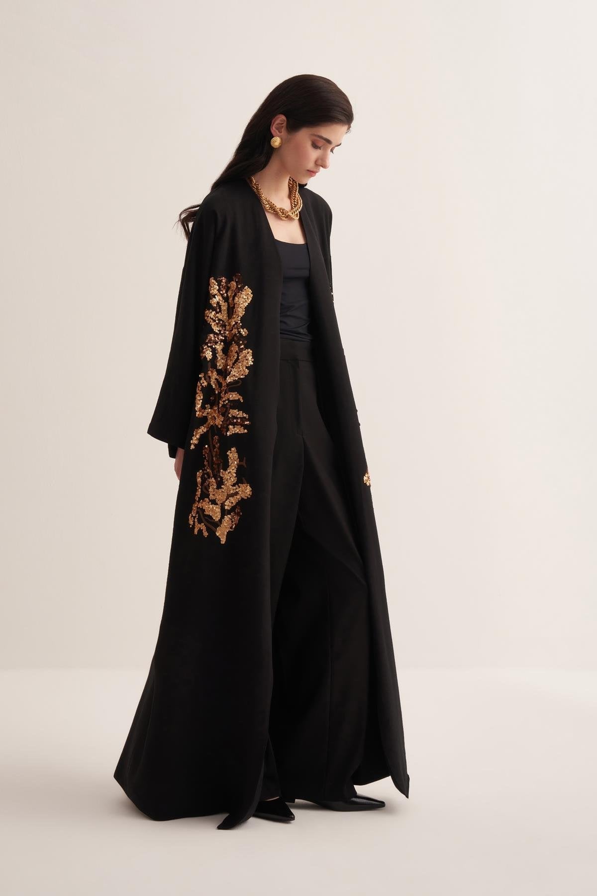 Black Sequin-Embroidered Abaya - sonafey