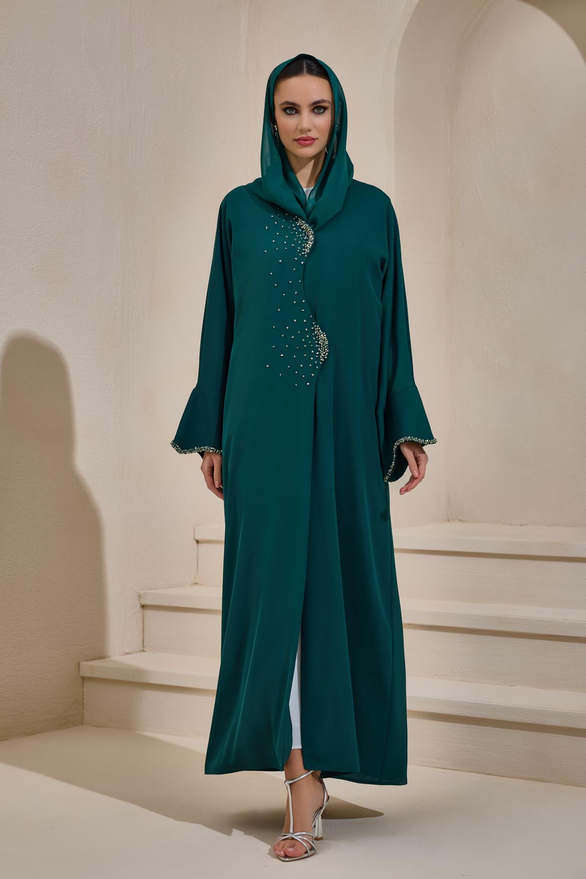 Crystal Embellished Emerald Set with Shawl - sonafey