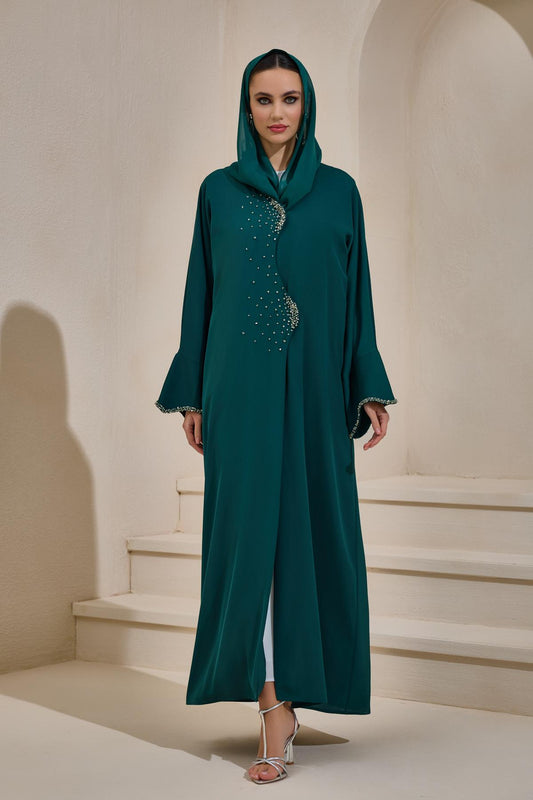 Crystal Embellished Emerald Set with Shawl - sonafey