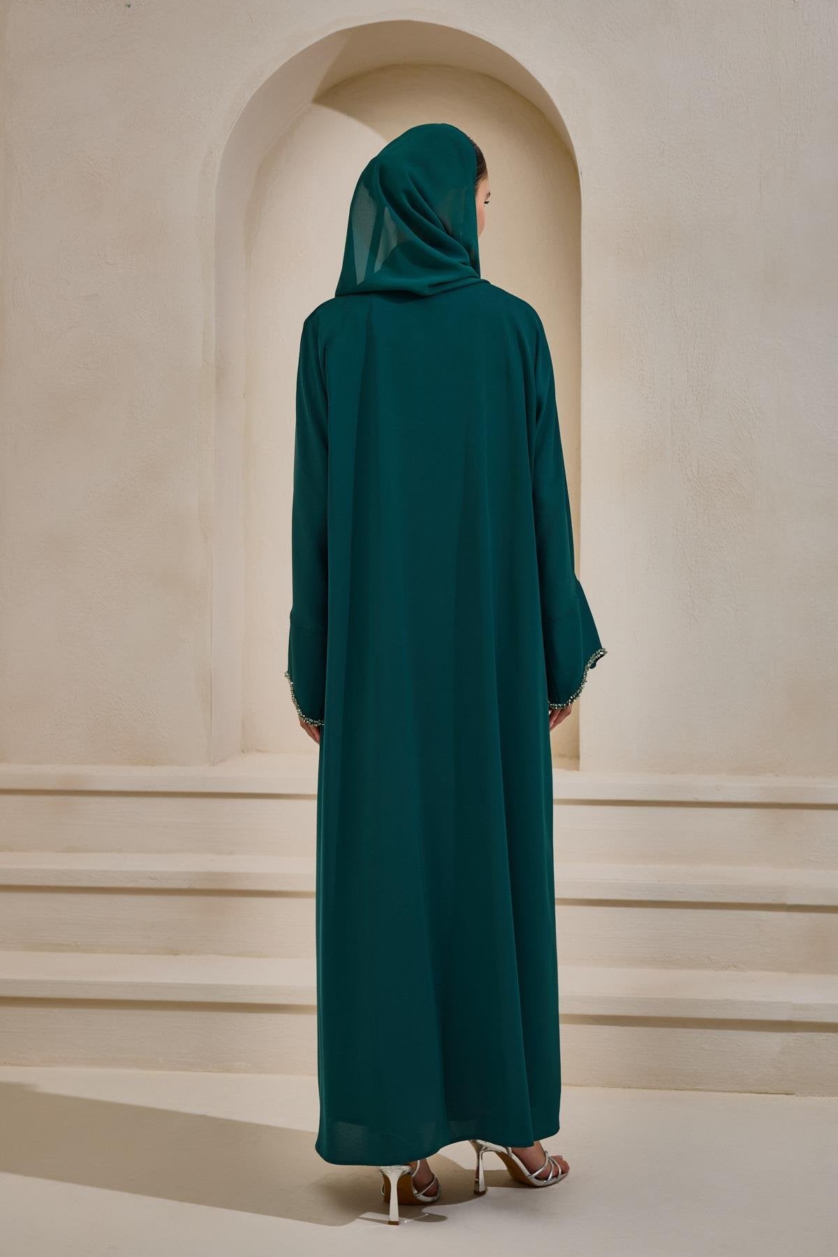 Crystal Embellished Emerald Set with Shawl - sonafey