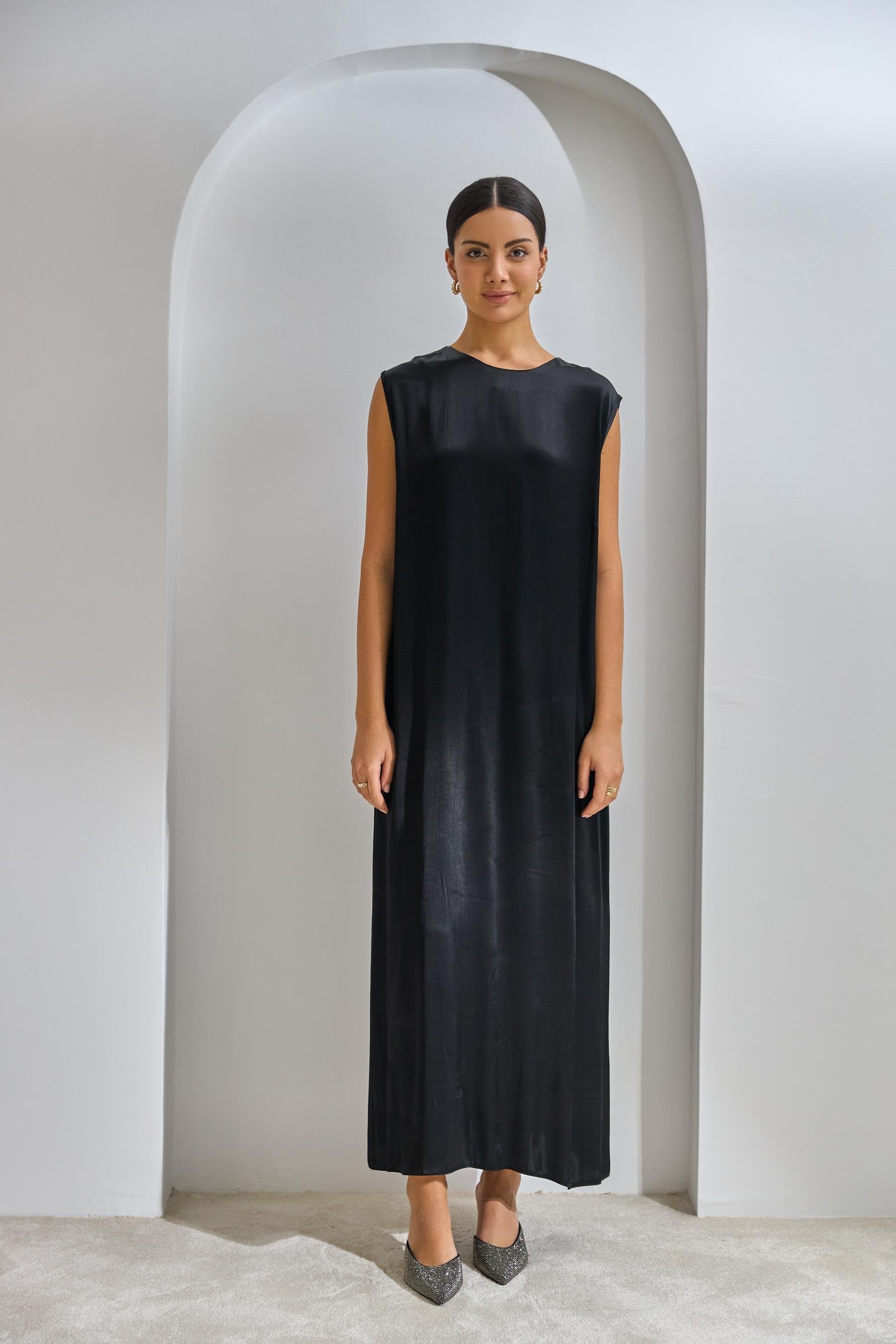 Black Viscose Abaya Set with Dress and Shawl - sonafey