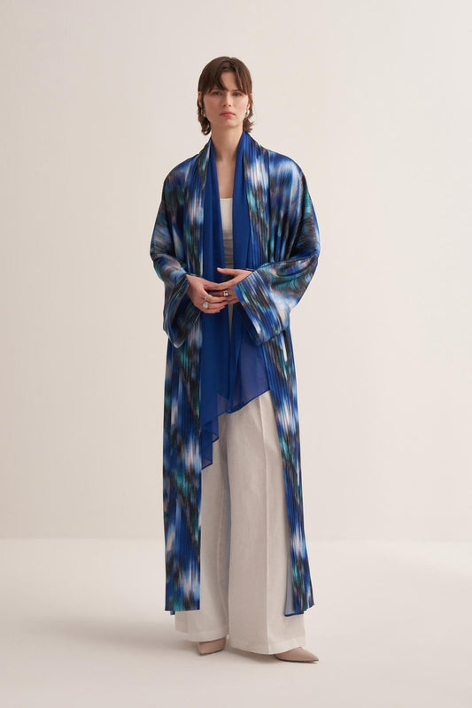 Abstract Patterned Cobalt Blue Abaya and Scarf Set - sonafey