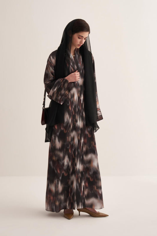 Abstract Patterned Brown Abaya and Scarf Set - sonafey