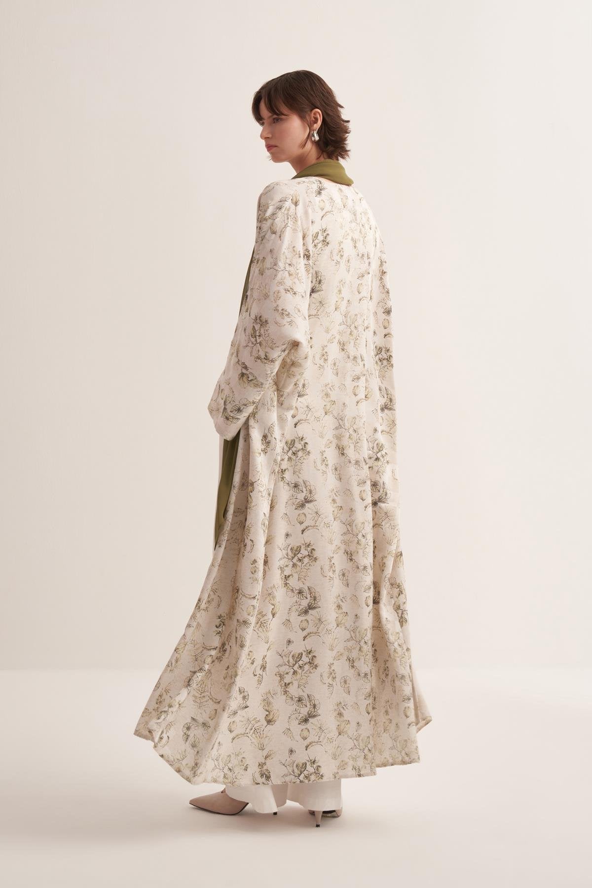 Linen Touch Green Floral Patterned Abaya - sonafey