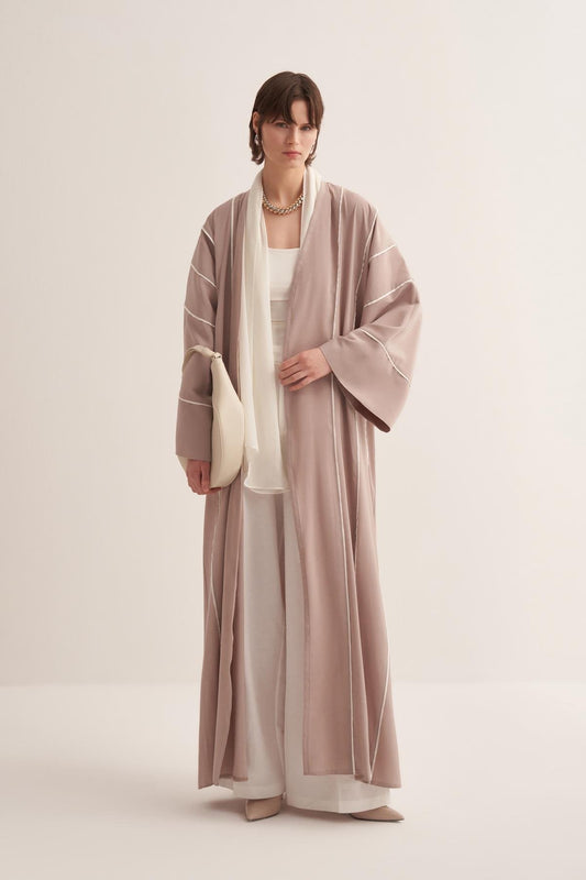 Beige Casual Abaya in Natural Viscose Fabric - sonafey
