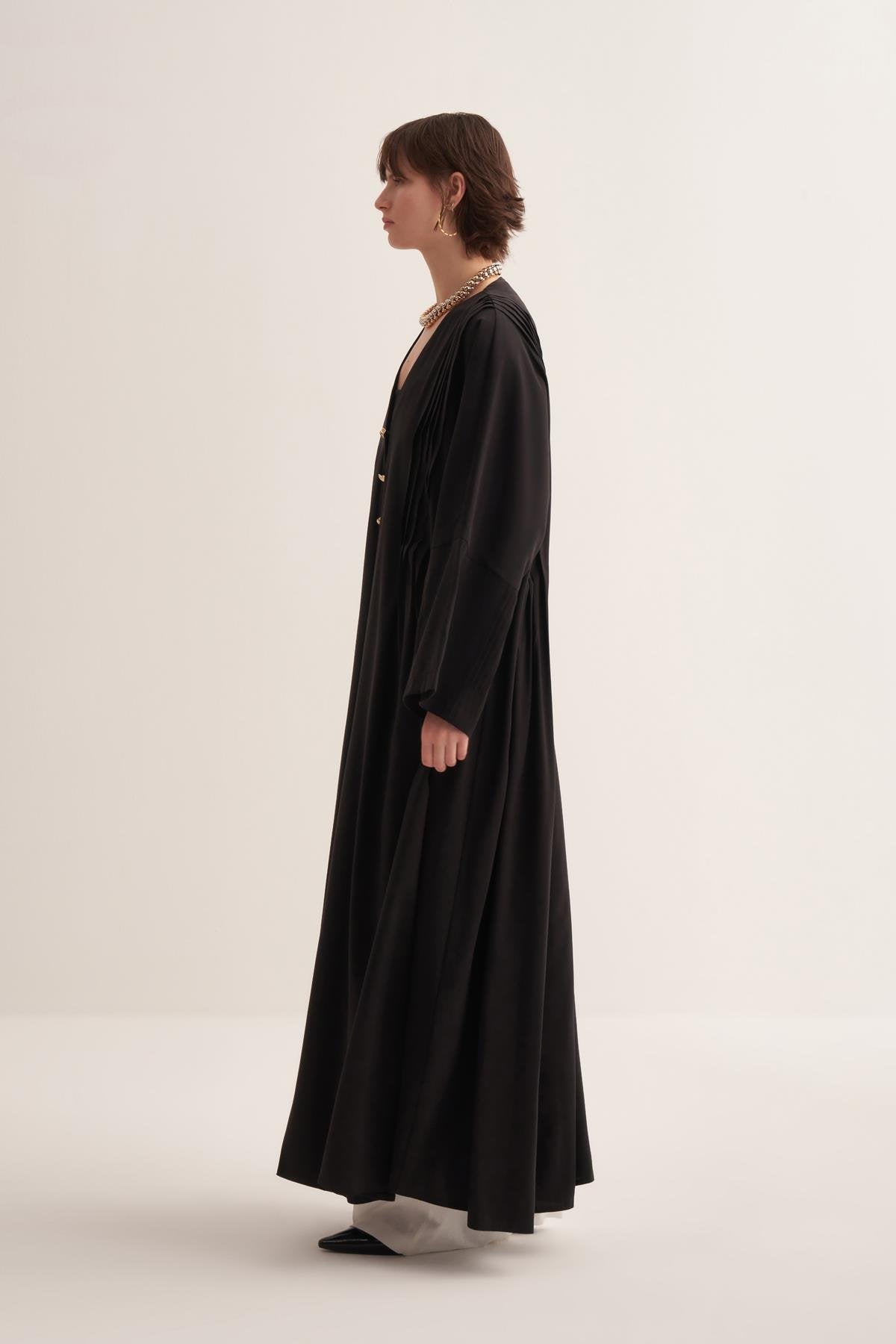Natural Viscose Black-Colored Abaya with Button Details - sonafey