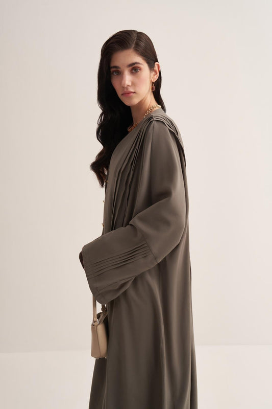 Natural Viscose Sage Green-Colored Abaya with Button Details - sonafey