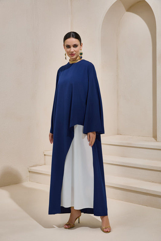 Two Piece Asymmetric Navy Blue Dress - sonafey